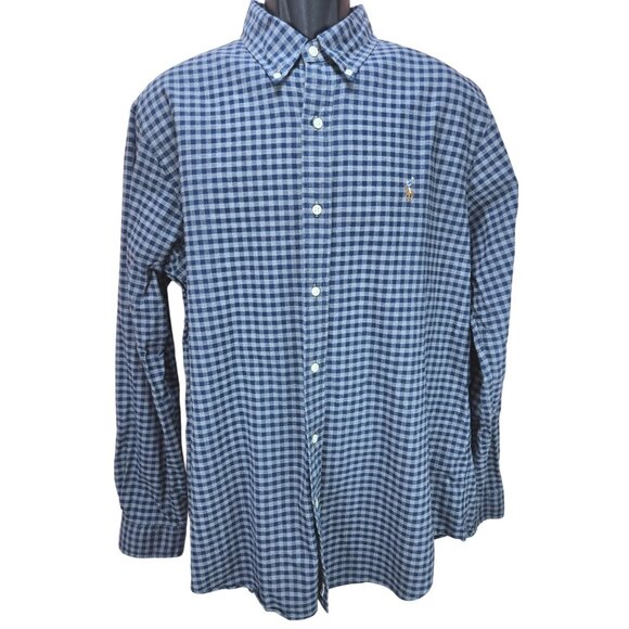 Ralph Lauren Mens Classic Fit Blue Gingham Long-Sleeve Button-Down Shirt XL - Picture 1 of 8